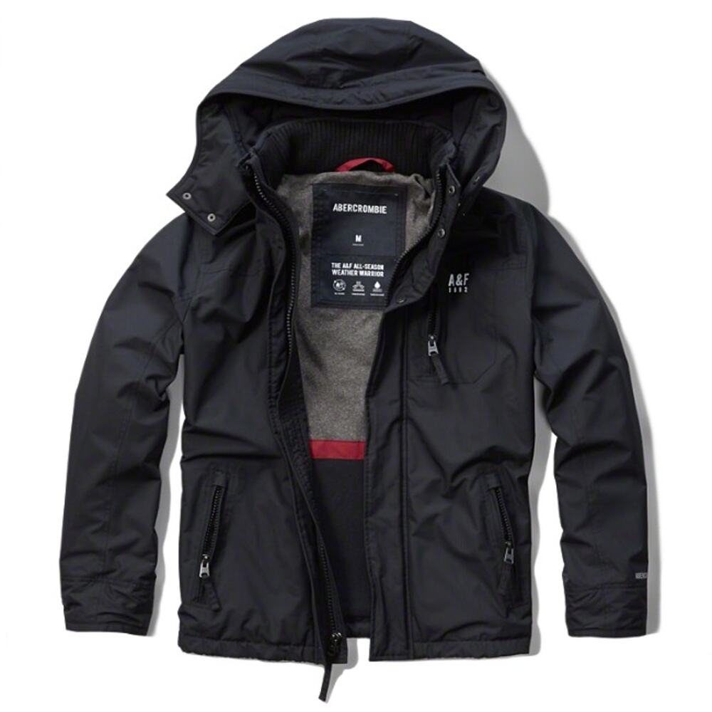 Abercrombie Fitch Climate Tech All Season Hooded Windbreaker Jacket Black Size M